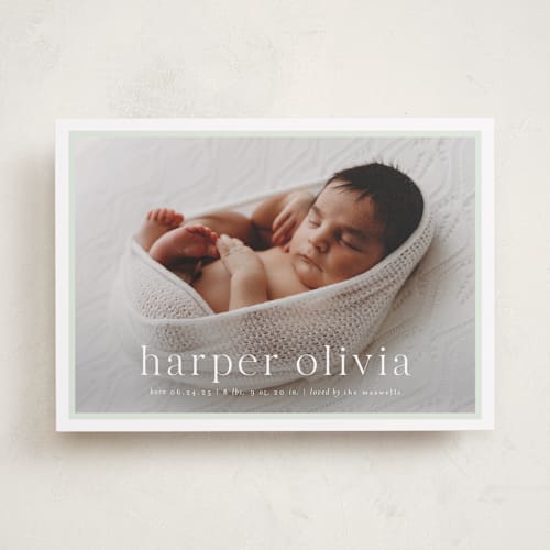 This is a fern birth announcements with standard by Alexandra Cohn called portraiture printing on recycled smooth signature in standard