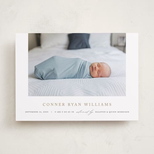 This is a sand birth announcements with standard by Pixel and Hank called dreamer printing on recycled smooth signature in standard