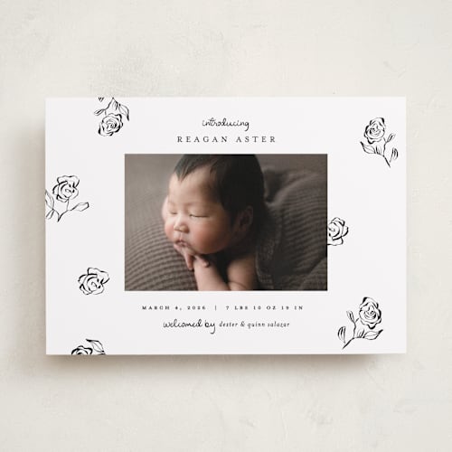 This is a lily of the valley birth announcements with standard by Pixel and Hank called the flora printing on smooth signature in standard