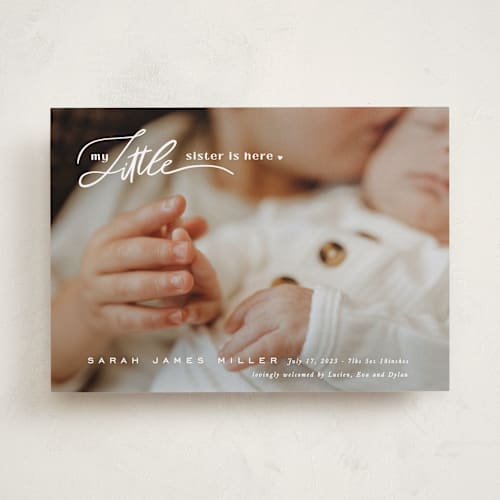 This is a cotton birth announcements with standard by Creo Study called sibling intro printing on recycled smooth signature in standard