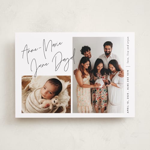 This is a cloud birth announcements with standard by JoAnn Jinks called signature frames printing on smooth signature in standard
