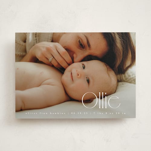 This is a cotton birth announcements with standard by Kristie Kern called ollie printing on smooth signature in standard