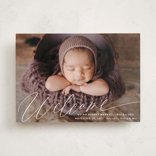 This is a cloud birth announcements with standard by Jackie Crawford called swoop printing on recycled smooth signature in standard