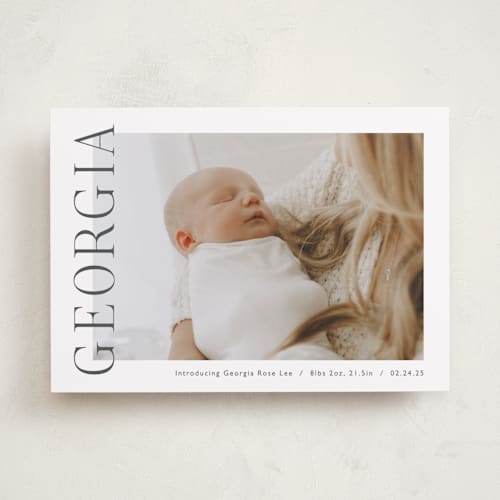 This is a ink birth announcements with standard by Carolyn MacLaren called the chic side printing on recycled smooth signature in standard