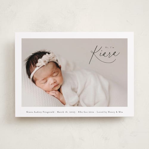 This is a midnight birth announcements with standard by Jackie Crawford called corner hello printing on smooth signature in standard