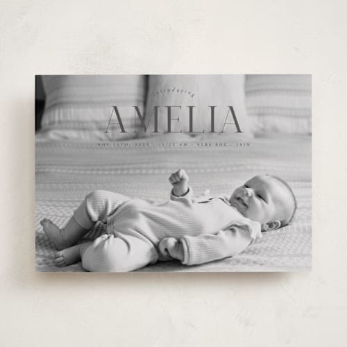 This is a soot birth announcements with standard by Morgan Kendall called graceful printing on smooth signature in standard