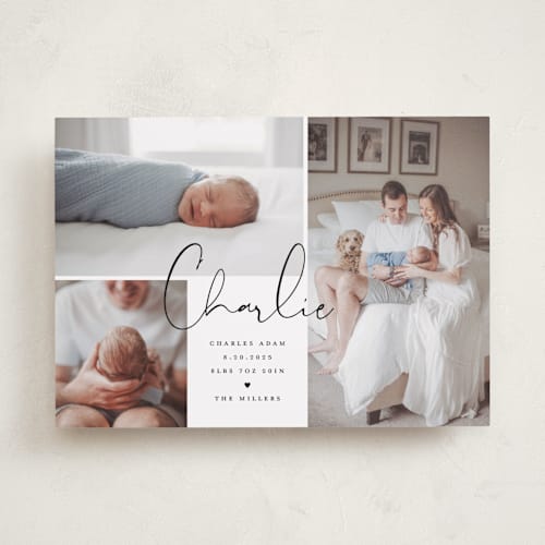 This is a night birth announcements with standard by Michelle Taylor called trio of love printing on smooth signature in standard