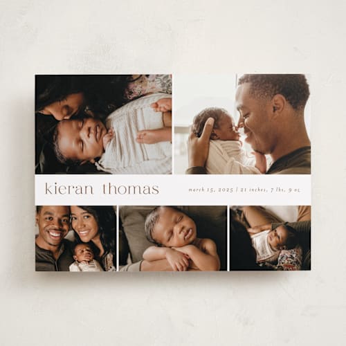 This is a cocoa birth announcements with standard by chocomocacino called concha printing on recycled smooth signature in standard