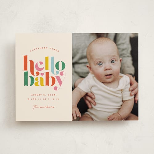 This is a apricot birth announcements with standard by Jessica Corliss called hello sweet baby printing on recycled smooth signature in standard