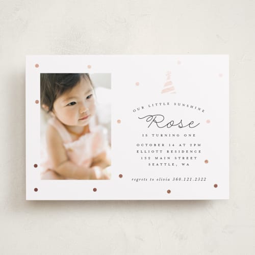 This is a pearl kids birthday invitations with foil pressed by Hudson meet Rose called party.time. printing on smooth signature in standard