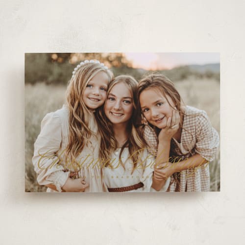 This is a fireside photo christmas cards with standard by Laura Hankins called blessing script printing on recycled smooth signature in standard