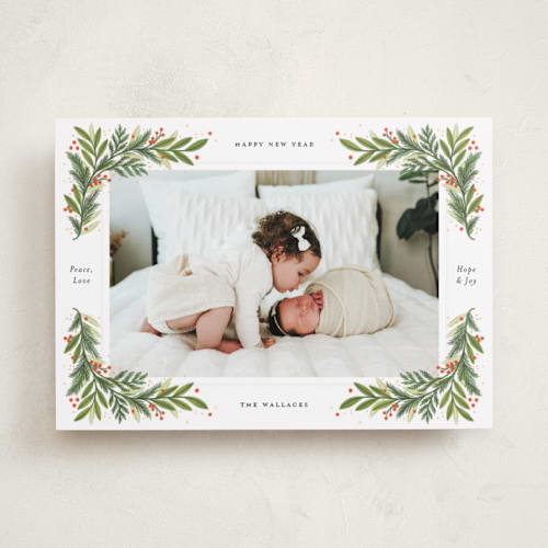 This is a pine photo christmas cards with standard by Paper Raven Co. called petite pines printing on recycled smooth signature in standard