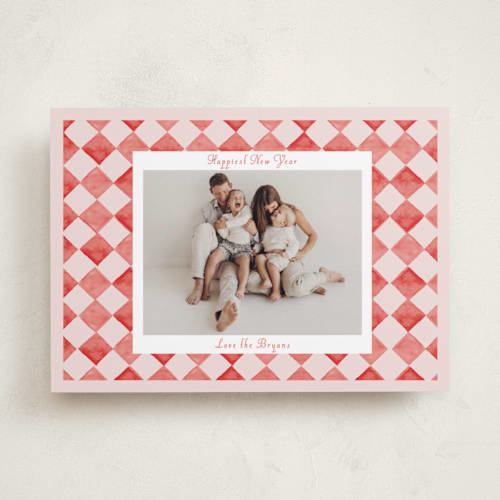 This is a cherry photo christmas cards with standard by Michelle Harrick called hand painted checkerboard printing on recycled smooth signature in standard