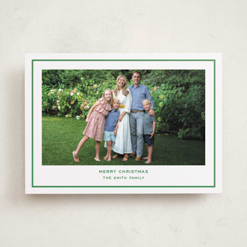 This is a wreath photo christmas cards with standard by Megan Davis called bowery printing on recycled smooth signature in standard