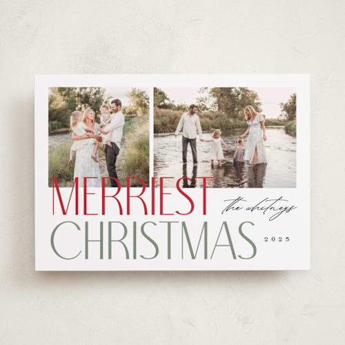 This is a winter photo christmas cards with standard by Makewells called merry stack printing on recycled smooth signature in standard