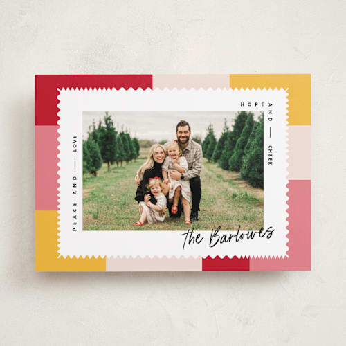 This is a gumdrop photo christmas cards with standard by Owl and Toad called modern quilt printing on recycled smooth signature in standard