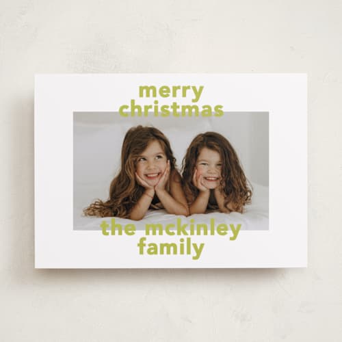 This is a citrine photo christmas cards with standard by Kelly Watkins called bold name printing on recycled smooth signature in standard