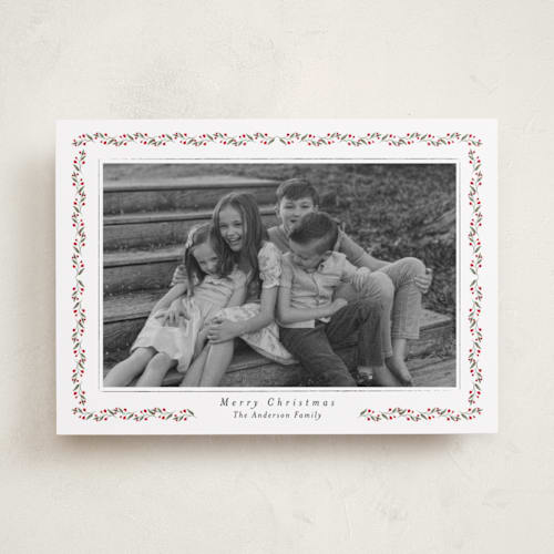 This is a holly berry photo christmas cards with standard by Susan Moyal called delicate frame printing on recycled smooth signature in standard