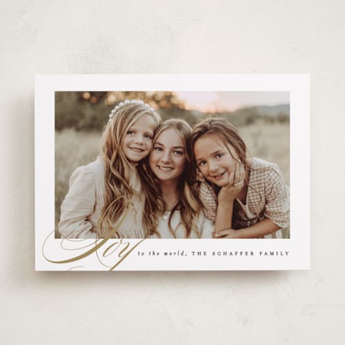 This is a caramel photo christmas cards with standard by Brooke Chandler called golden joy printing on recycled smooth signature in standard