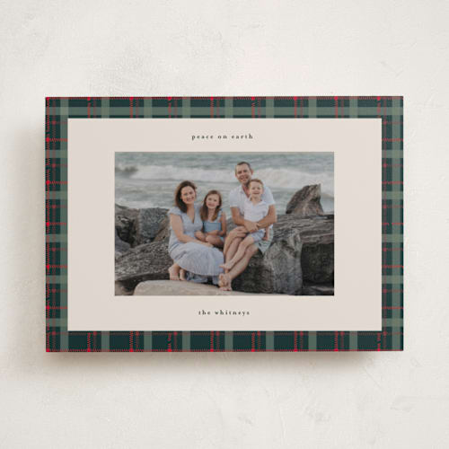 This is a wreath photo christmas cards with standard by Makewells called plaid peace printing on recycled smooth signature in standard