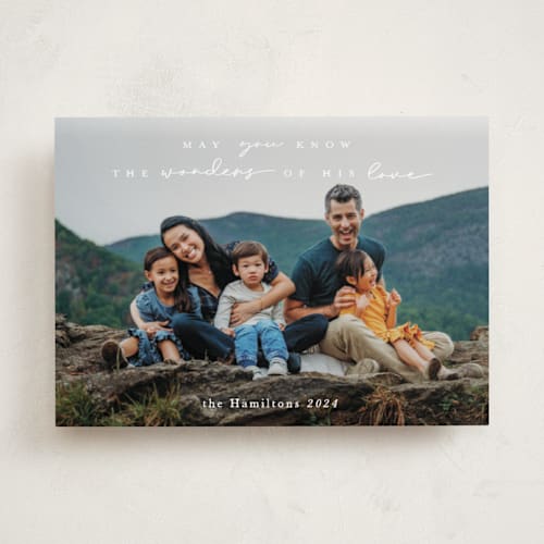 This is a snow photo christmas cards with standard by Hudson meet Rose called - wonders of his love - printing on recycled smooth signature in standard