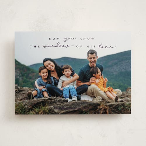 This is a mulberry photo christmas cards with standard by Hudson meet Rose called - wonders of his love - printing on recycled smooth signature in standard