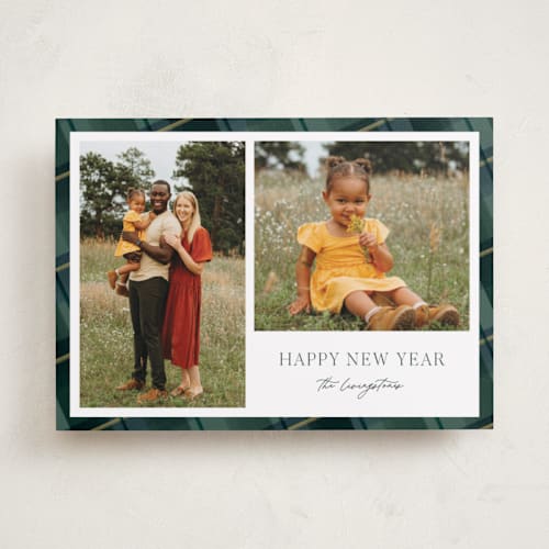 This is a tartan photo christmas cards with standard by Jackie Crawford called plaid duo printing on recycled smooth signature in standard