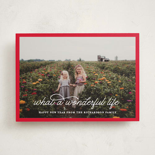 This is a peppermint photo christmas cards with standard by Leah Ragain called what a wonderful life printing on recycled smooth signature in standard