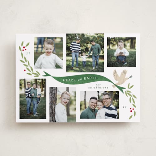 This is a balsam fir photo christmas cards with standard by Corinne Malesic called let there be peace printing on recycled smooth signature in standard