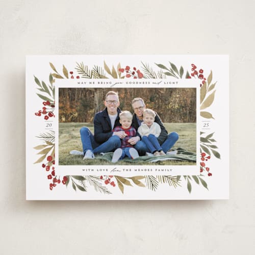 This is a holly berry photo christmas cards with standard by Wildfield Paper Co called goodness ~ light printing on recycled smooth signature in standard