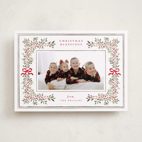 This is a berry photo christmas cards with standard by Itsy Belle Studio called botanical blessings printing on recycled smooth signature in standard