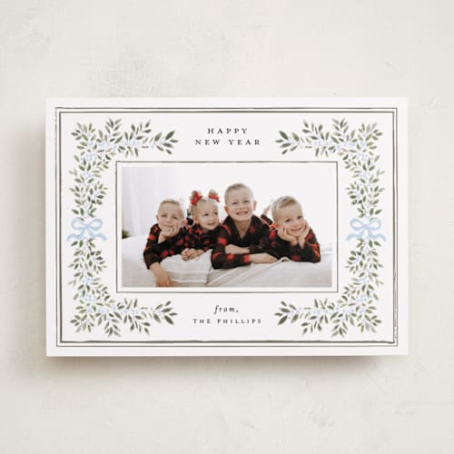 This is a snowberry photo christmas cards with standard by Itsy Belle Studio called botanical blessings printing on recycled smooth signature in standard