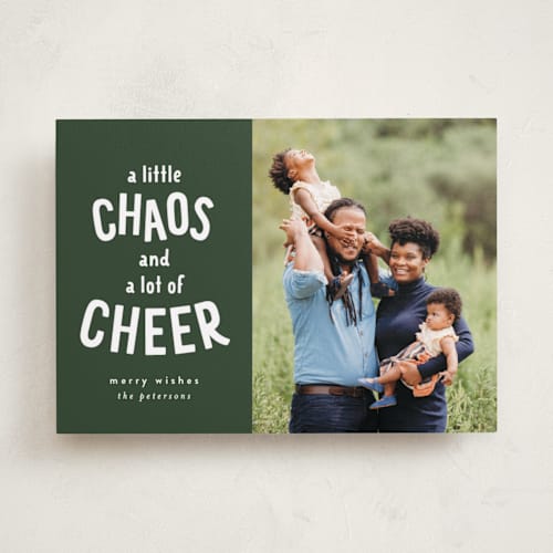 This is a pine photo christmas cards with standard by Laura Hankins called chaos and cheer printing on recycled smooth signature in standard