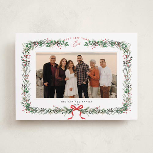 This is a crimson photo christmas cards with standard by Susan Moyal called festive vine printing on recycled smooth signature in standard