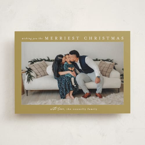 This is a butterscotch photo christmas cards with standard by Chris Griffith called frame of happiness printing on recycled smooth signature in standard