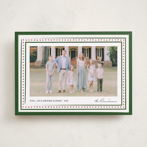 This is a wreath photo christmas cards with standard by Jacquie Foster called drawn together in blessings printing on recycled smooth signature in standard