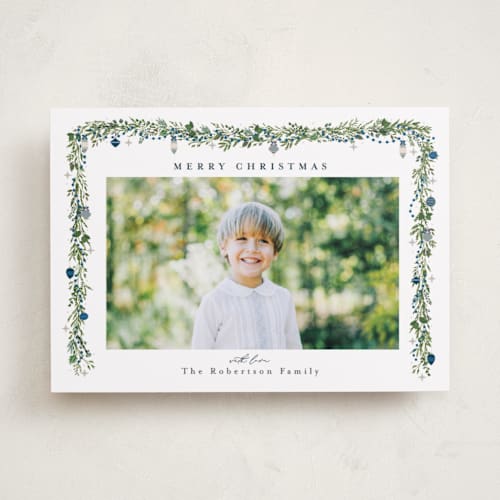 This is a winterberry photo christmas cards with standard by Susan Moyal called pine garland printing on recycled smooth signature in standard