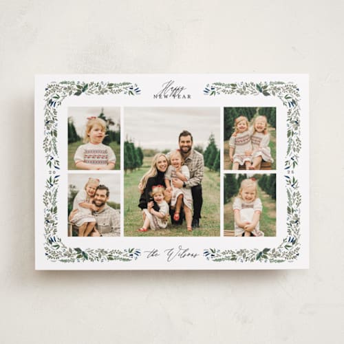 This is a winter berry photo christmas cards with standard by Susan Moyal called holly & pine printing on recycled smooth signature in standard