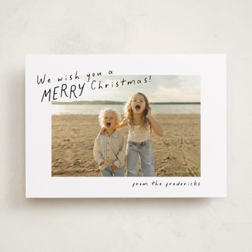 This is a coal photo christmas cards with standard by Jackie Crawford called joyful noise playful script printing on recycled smooth signature in standard