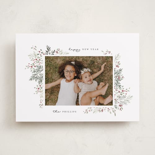 This is a cranberry photo christmas cards with standard by Itsy Belle Studio called heavenly nature printing on recycled smooth signature in standard