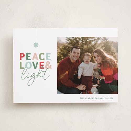 This is a merry photo christmas cards with standard by Antonia Jae Krajicek called a season of peace, love and light printing on recycled smooth signature in standard