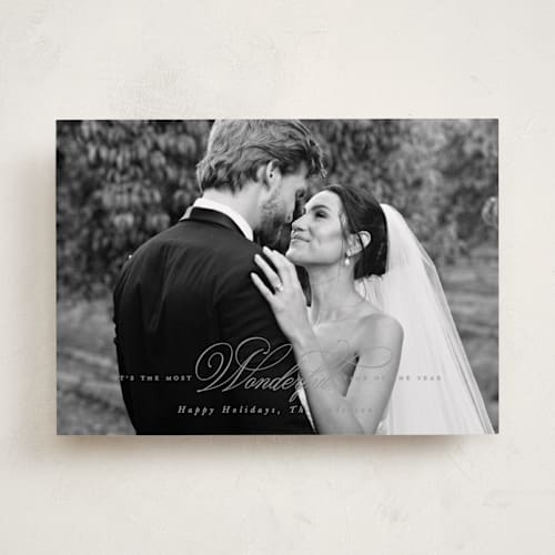 This is a silver bell photo christmas cards with standard by Leah Bisch called most wonderful time printing on recycled smooth signature in standard