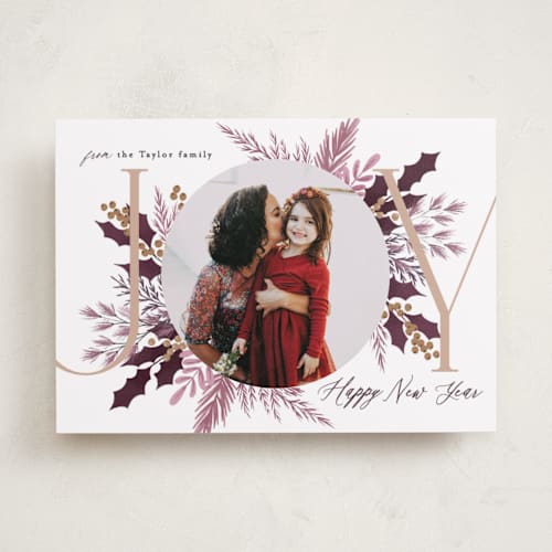 This is a plum photo christmas cards with standard by Alethea and Ruth called joy pic printing on recycled smooth signature in standard