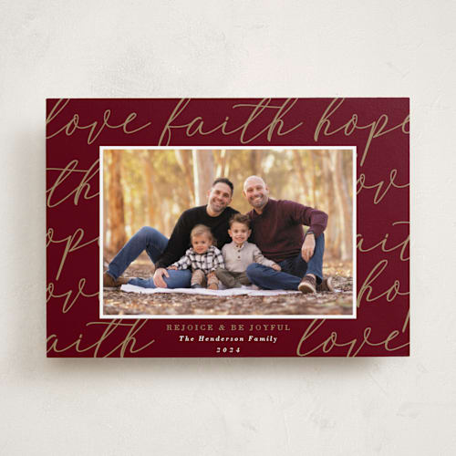This is a poinsettia photo christmas cards with standard by Oma N. Ramkhelawan called scripted printing on recycled smooth signature in standard
