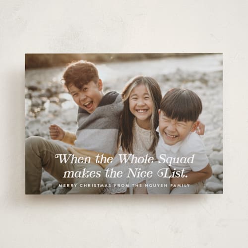 This is a snow photo christmas cards with standard by Paper Raven Co. called squad goals printing on recycled smooth signature in standard