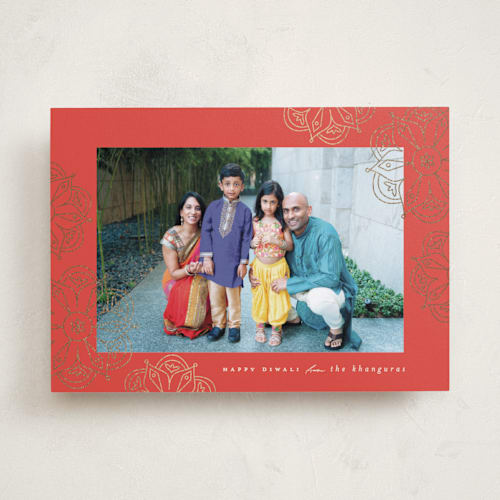 This is a paprika diwali cards with foil pressed by Morgan Kendall called mandala printing on recycled smooth signature in standard