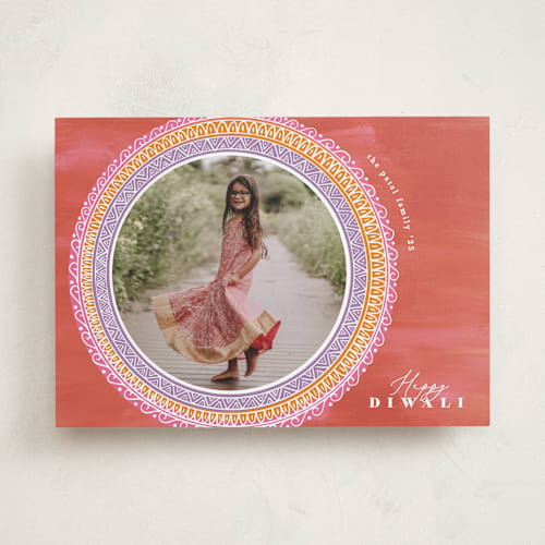 This is a narangi diwali cards with standard by Creo Study called rangoli vibes printing on recycled smooth signature in standard