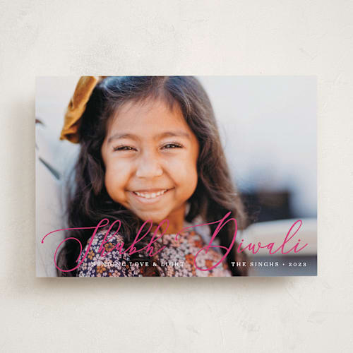 This is a magenta diwali cards with standard by Liz Conley called scripted diwali printing on recycled smooth signature in standard