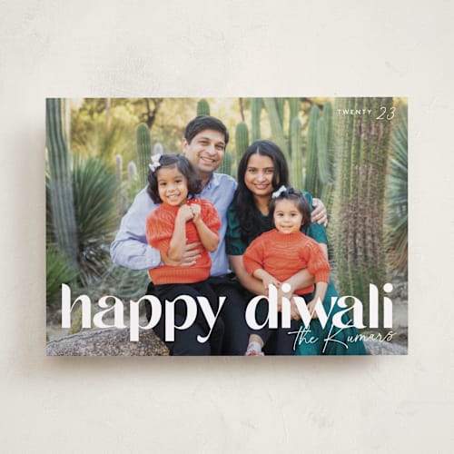 This is a linen diwali cards with standard by Robert and Stella called mod diwali printing on recycled smooth signature in standard