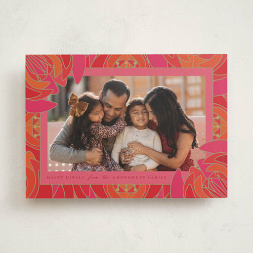 This is a paprika diwali cards with standard by Kamala Nahas called lotus printing on recycled smooth signature in standard